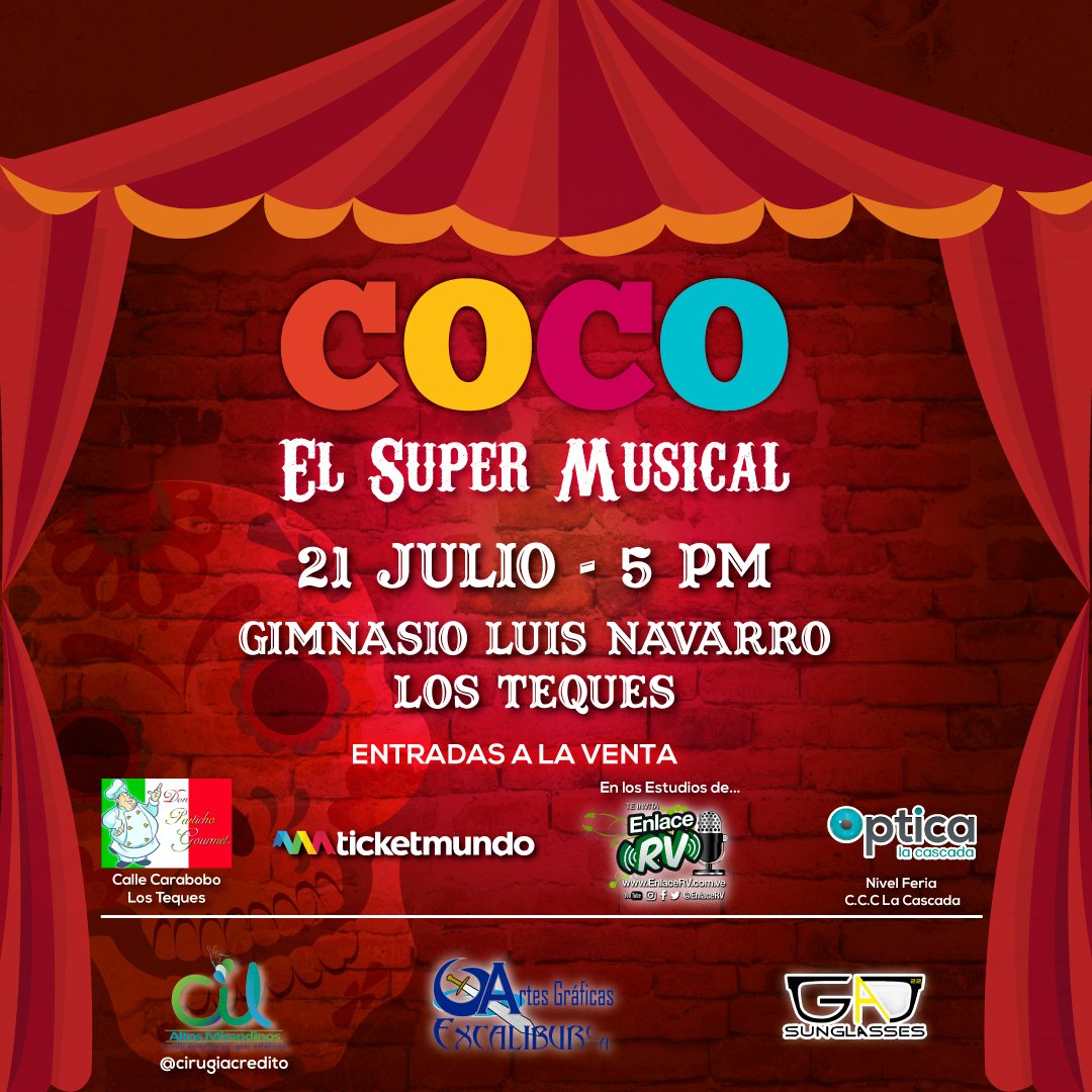 CreatiClipRV's tweet photo. #EventosRV  El super musical Coco #21Juli, te esperamos aquí en los #LosTeques Gimnasio #LuisNavarro.  Entradas a la venta ya!!! #Elmusicalcoco https://t.co/aodlAqO5XZ