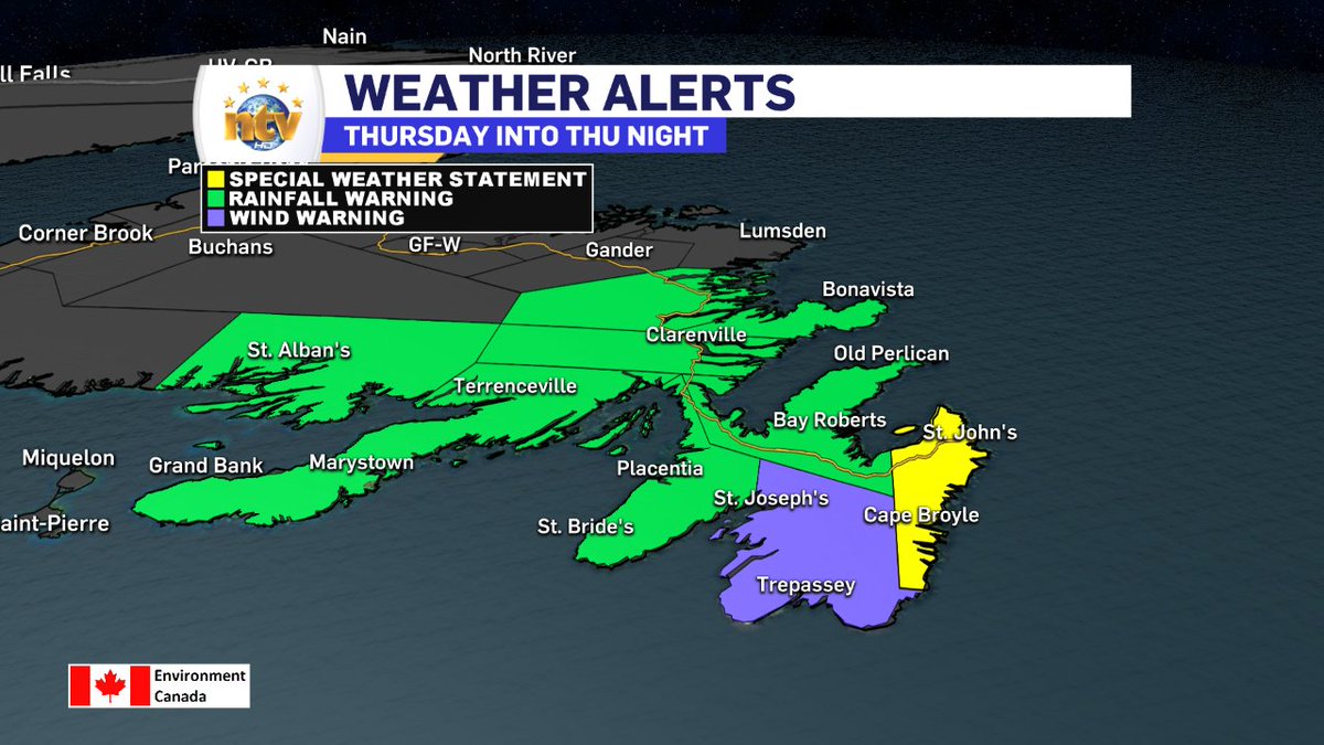 =NEW= Rainfall and Wind Warnings, along with a Special Weather Statement issued for southeastern Newfoundland ahead of Hurricane #Chris. #nlwx #nltraffic weather.gc.ca/warnings/index…