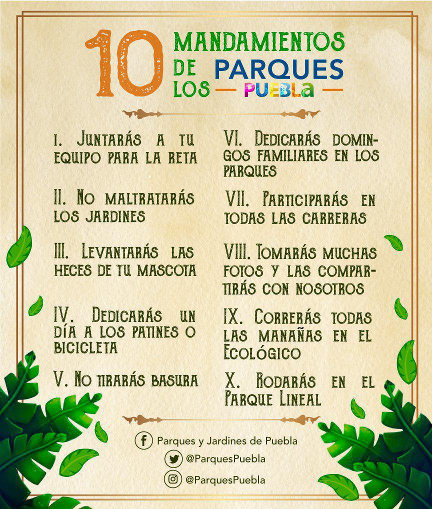 ¿Cumples con los 10 mandamientos de los #ParquesPuebla? 🙌🤔 

Menciona a tu amig@ y el número que no ha cumplido 🧐