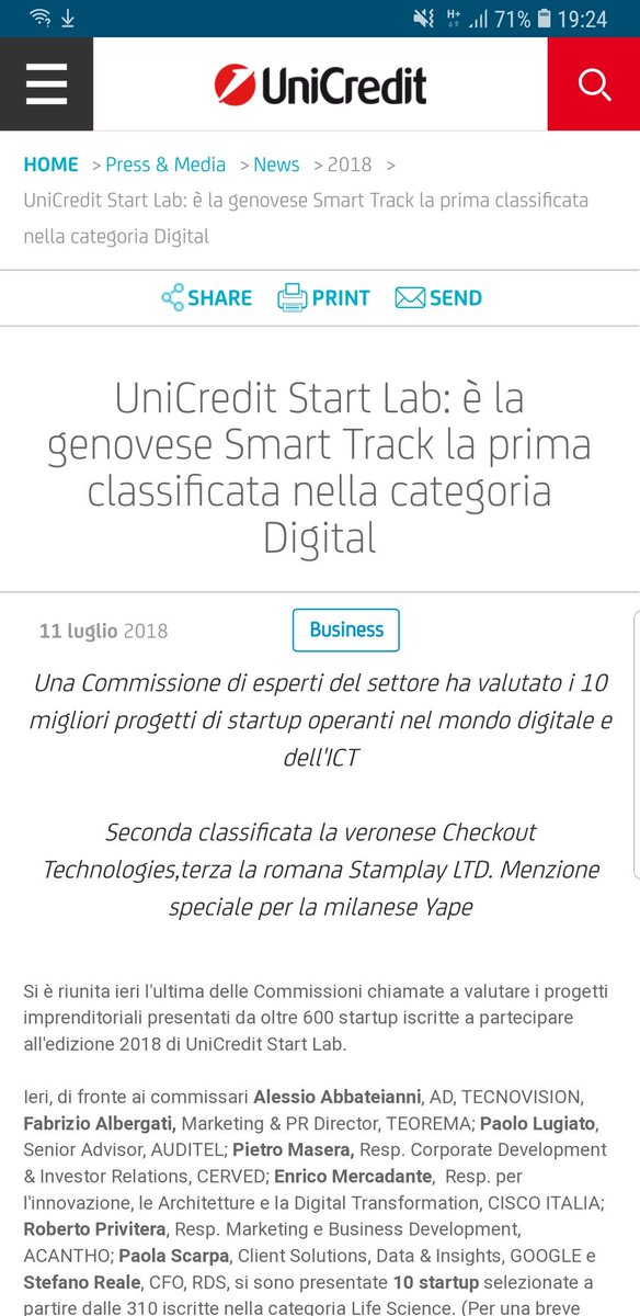 CardinaliF's tweet photo. La genovese @_Smart_Track_  vince best digital startup su +500 valutate da Unicredit Bank https://t.co/nn9r1zd8vC