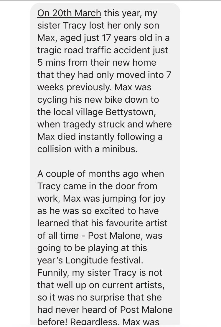 daragh_kelly's tweet image. @PostMalone if you could please dedicate a song to my friend Max Mason this Friday, that would be great.
Thank you