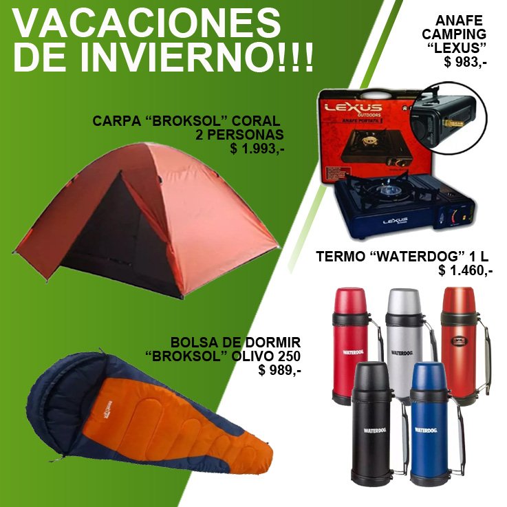 de_ocasion's tweet photo. #VacacionesDeInvierno #camping #carpas #BolsaDeDormir #AnafeCamping #TermosMate #Aislantes #Marmitas #SillonCamping https://t.co/CfQwUc25Ha
