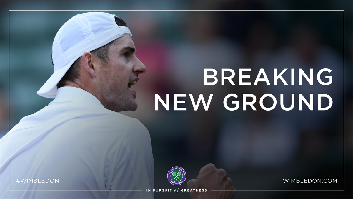 Wimbledon's tweet photo. A best-ever Grand Slam performance 👏
@JohnIsner advances to the semi-finals of #Wimbledon, beating Milos Raonic 6-7(5), 7-6(7), 6-4, 6-3 https://t.co/7eqvRNcq9U