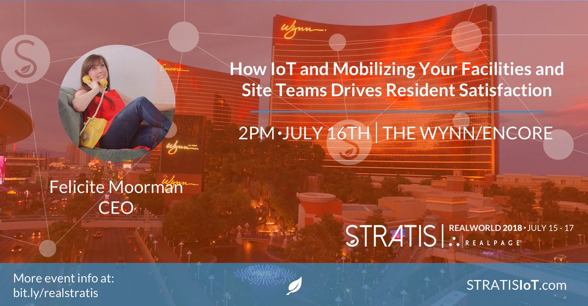 STRATISIoT's tweet photo. Our CEO,@FeliciteMoorman will be speaking at @RealPage’s #RealWorld2018 next week!! | Want to set up a meeting with her...https://t.co/2Iy9su5ReK | #MultiFamily #IoT #SmartCities #RWVegas18 #FacilitiesIoT https://t.co/KiLTkXoN1u
