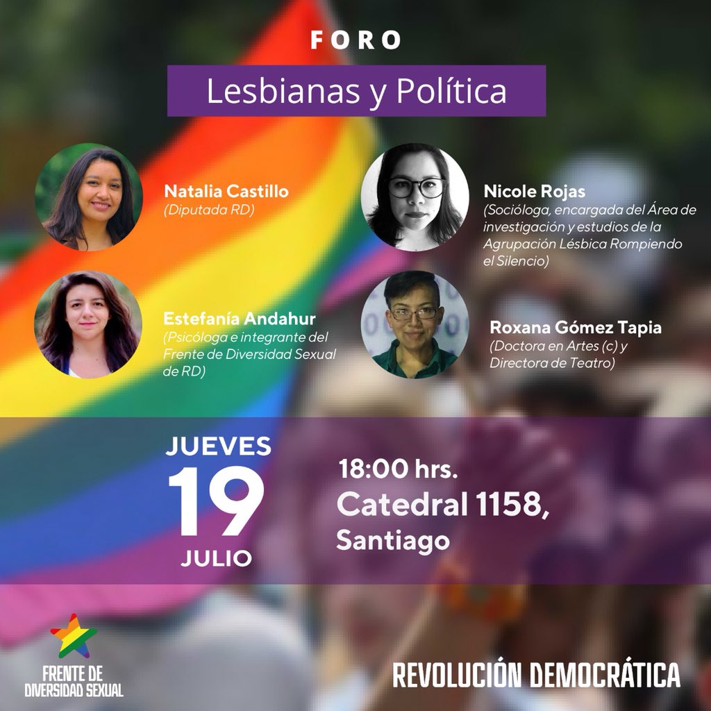 FDiversidad_RD's tweet photo. ¿Conversemos sobre mujeres lesbianas, bisexuales y política? Nos acompañará @NCastilo, @TefyAndahur, @RoxaGomezTapia y Nicole Rojas de @AgrupalesbicaRS el próximo jueves 19👇🏼 👩‍❤️‍👩 #LesbianasYPolítica https://t.co/cXrLFOcVVk