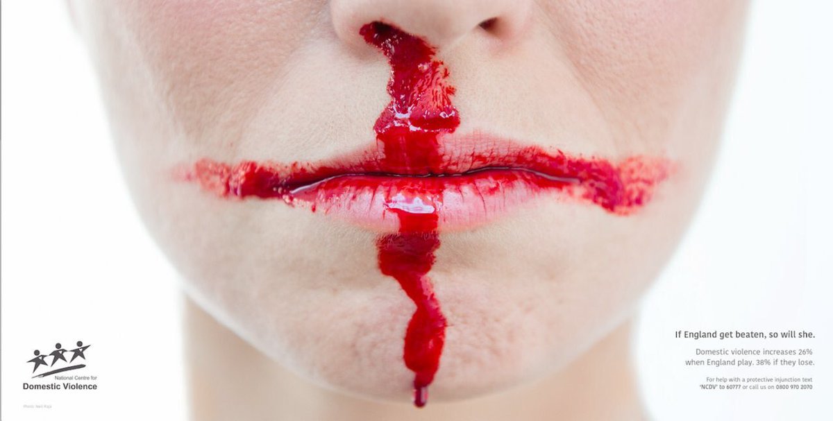 As uncomfortable #football and #EngCro truth. Domestic Violence and the #WorldCup are closely linked, with reported incidents up by 26% if England plays, 38% if England loses and 11% the next day, win or lose. Think first. ow.ly/YVeJ30kUrmm #EnglandCroatia #WorldCup2018