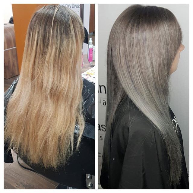 FunkyDivasSalon's tweet photo. Cooling Down the Blonde to a Deeper Grey Root & Silver Ends ❄❄ #redken #redkencolor #redkensalon #redkenseq #shadeseqgloss #silverhair #greyhair #silver #blondage #silvershampoo #bleach #toner #greyombre #hair #hairobsessed #hairdresser #behindthecha… https://t.co/MCCU14szXJ https://t.co/3KoIUktJ4U