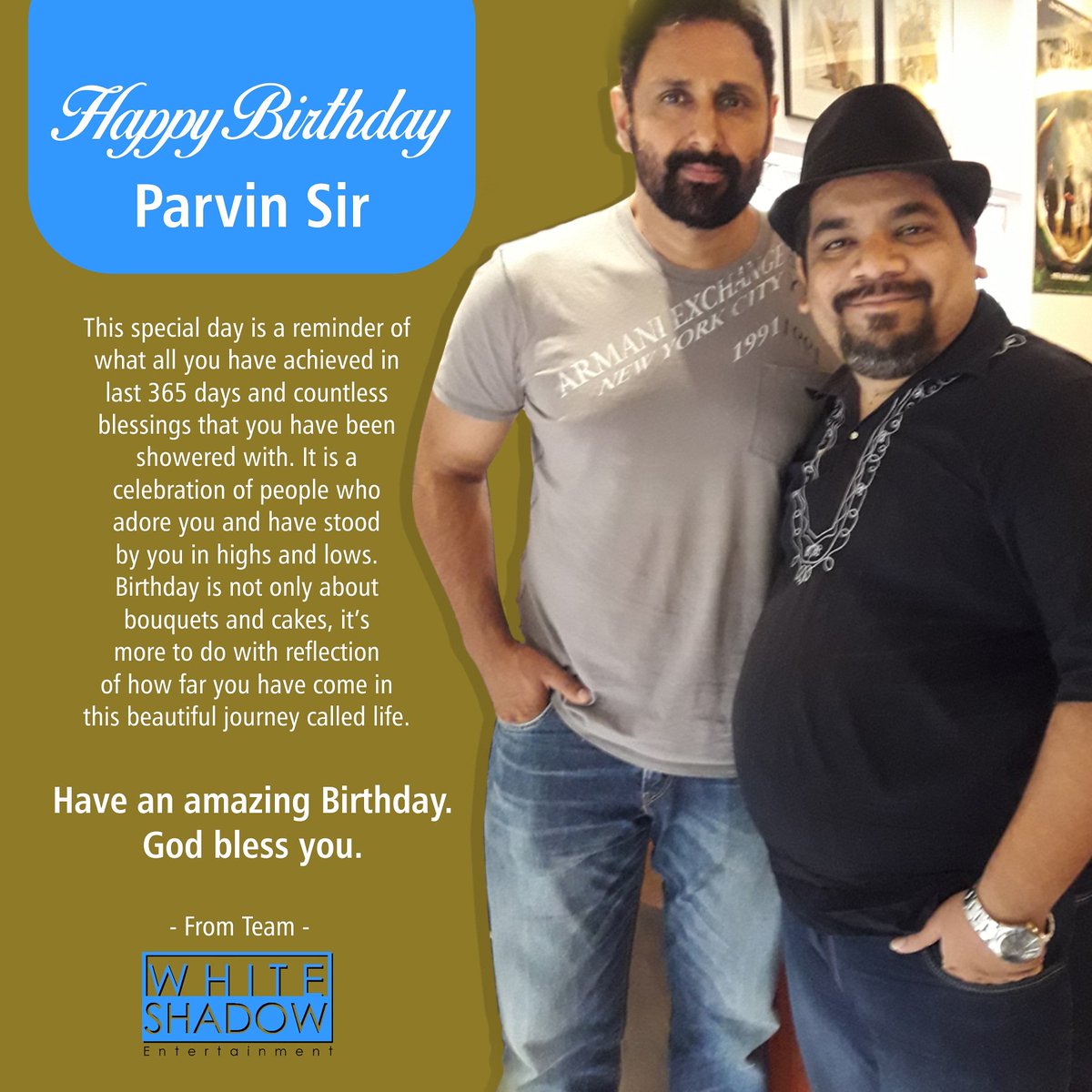 pareshpatelWSE's tweet photo. @parvindabas 
Have an amazing Birthday.....
From Team @WhiteShadowEnt

#bollywoodactordirectorproducer 
#birthdayboyparvindabas #birthdaycelebration #birthdayparty #birthdaycake #parvindabas
@swenentertainment
#whiteshadowentertainment https://t.co/ixwSsWiyht