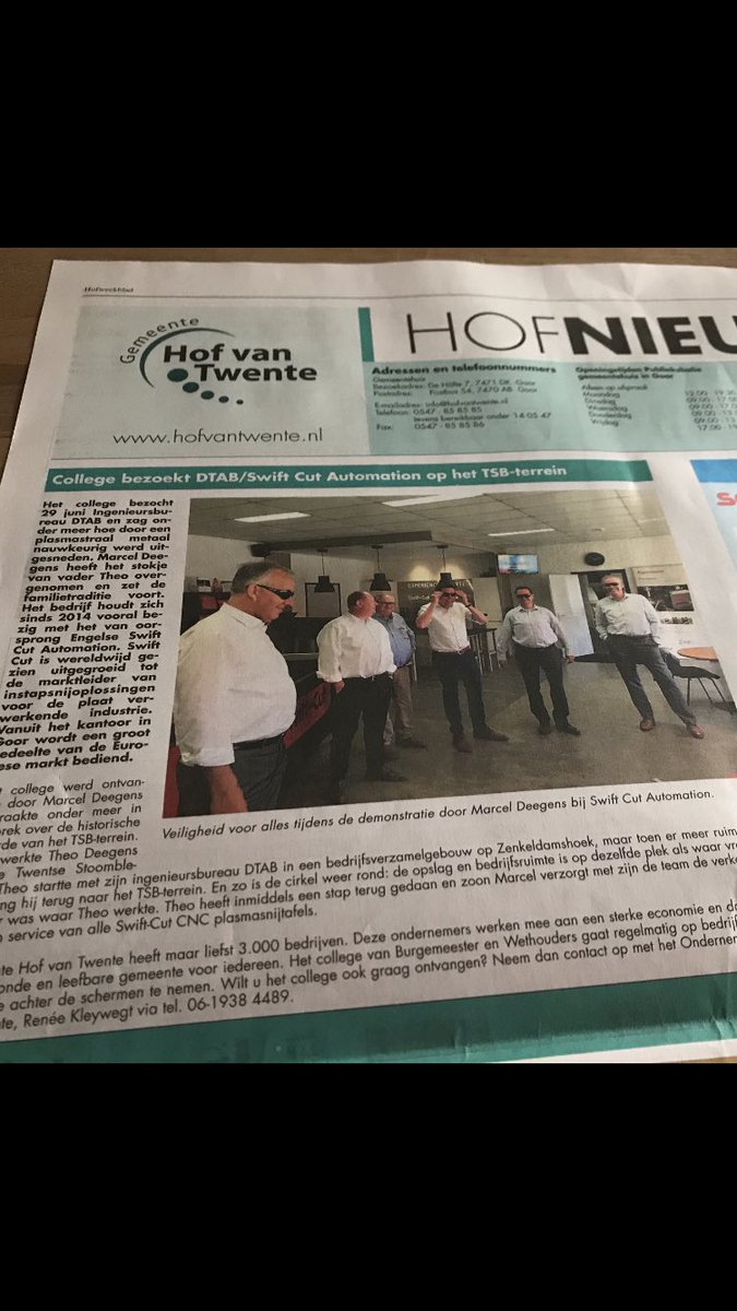 khunmarcel's tweet image. Vandaag in het Hof Weekblad @gemhofvantwente #hofvantwente #swiftcut #plasmacutting