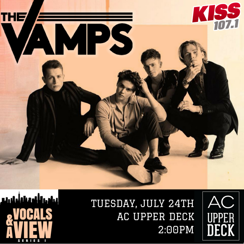 KISS107's tweet photo. JUST ANNOUNCED: We're bringing @TheVampsband to the AC Upper Deck for an EXCLUSIVE INVITE ONLY acoustic performance on Tuesday, July 24th!

Want to be part of the first ever #VocalsAndAView Series I!? RT this tweet for your chance to two tickets! https://t.co/qY74Y0mh1G