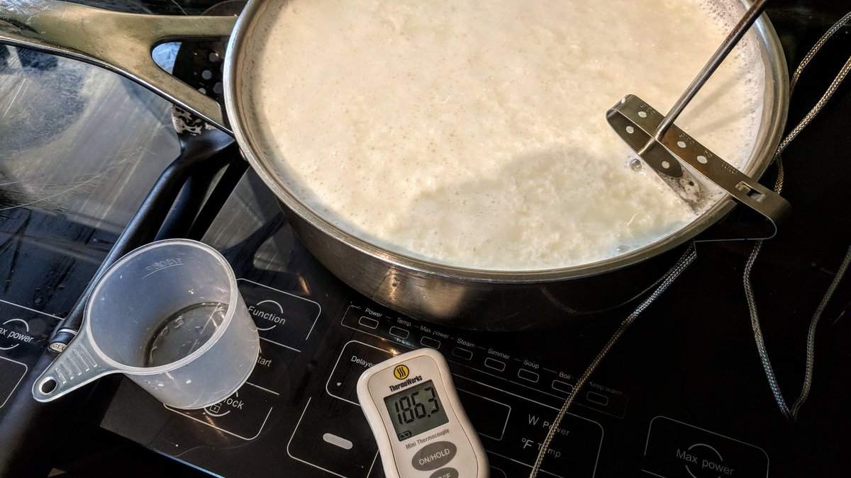 Making some #CottageCheese with the new #nigari from <a href="/VanIsleSalt/">Vancouver Island Sea Salt</a> !! Can't wait to try it after it cools!