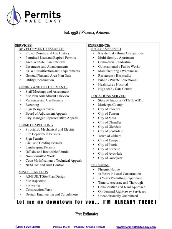 PermitsMadeEasy's tweet image. #PermitsMadeEasy LINE-CARD: Services for expeditedIng #PERMITSinPHOENIX &amp;amp; METRO AREA. 

 Phoenix, AZ ~ est. 1998