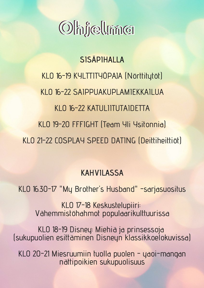 kummacon's tweet photo. Kumman Katujuhlan ohjelma julkaistu! #OuluPride #prideviikko #conitus https://t.co/vSnAIH95UH https://t.co/JNTevyi9yG