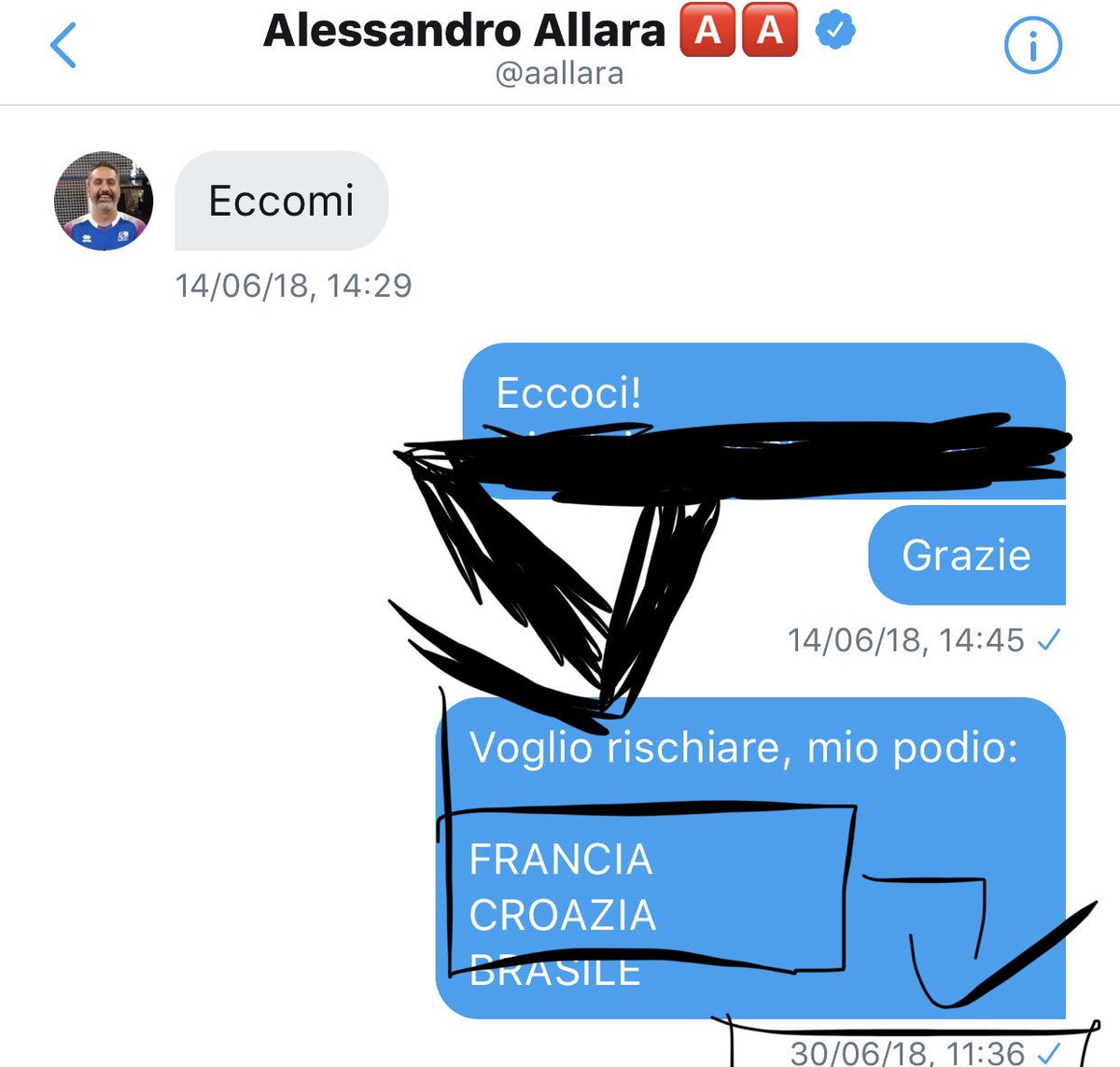 GianluBagnu's tweet photo. Ehi @aallara, per il pronostico azzeccato di una finale così quanti punti di dai?? 🔮#Twittov #pronosticone https://t.co/femzETCS0k