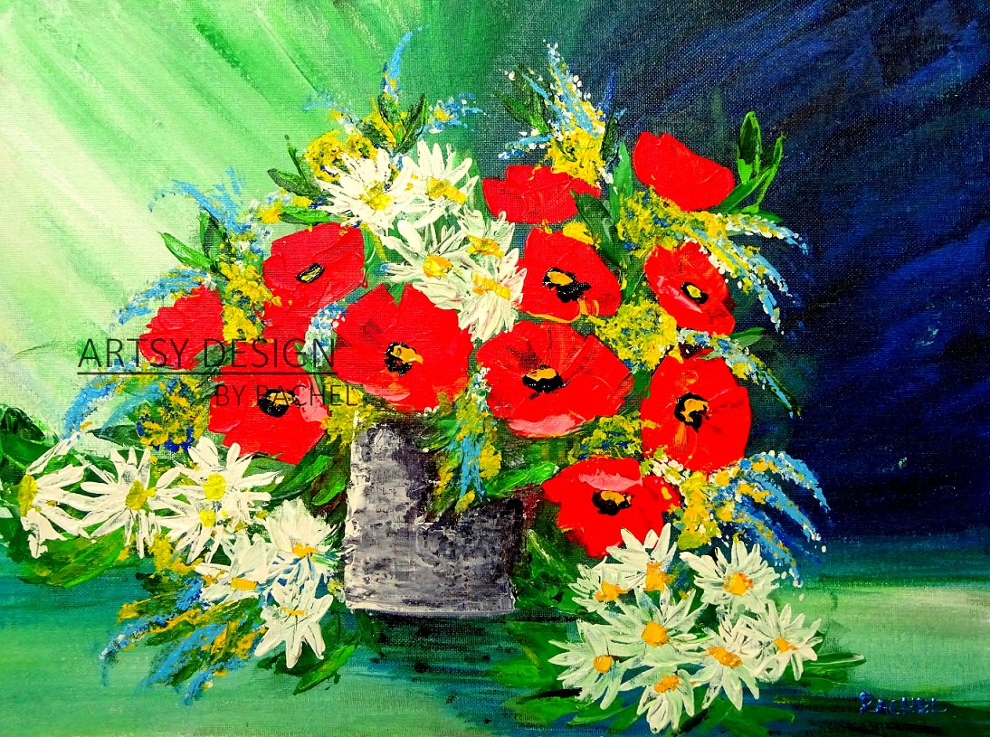 FLOWERS IN VASE
_____________________
It's a palette knife floral artwork Painted with acrylic on canvas.
Original hand painted artwork by Rachel.
Shop contact: artsydsn@gmail.com
