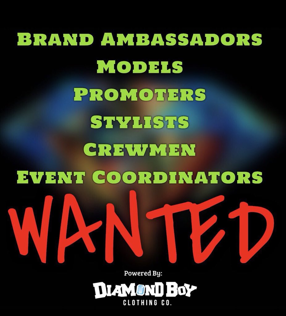 DiamondBoyUSA's tweet photo. Diamond Boy Clothing Company is interested in you! 💎
If you feel you have what it takes to take on one of the above job titles with DBCC, contact us at @diamondboyusa or diamondboyusa@gmail.com, with a message stating,
“I’m interested!”, RIGHT NOW!
#WearLife 💎 https://t.co/klv4DNgSaY
