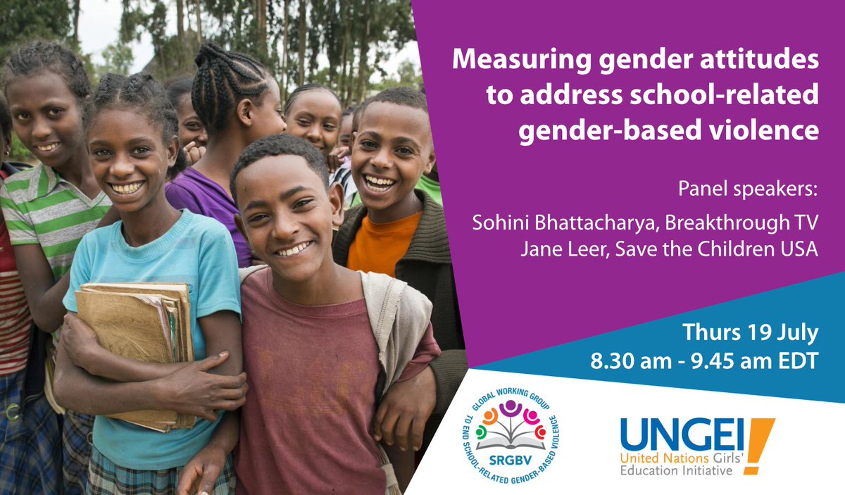 Eliminating violence in and around schools is critical to advancing #GenderEquality in and through education. But what approaches are most effective for tackling #SRGBV? Join us for a webinar on Thurs 19 July, 8.30-9.45am EDT. Register here: bit.ly/2LaGEVl #EndSRGBV