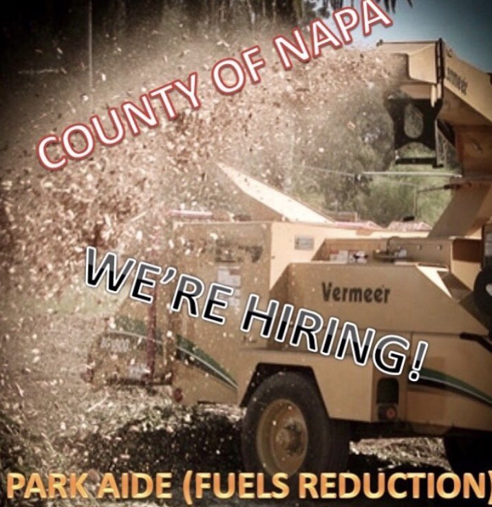 napacountyfire's tweet photo. Looking for a part time job? Apply to become a park aide and assist Napa County Fire Department with our Fuels Reduction Chipping Program. If you are interested visit our website at https://t.co/0nNcvp8mbT  applications are due July 20, 2018 https://t.co/4kdVV3huf8