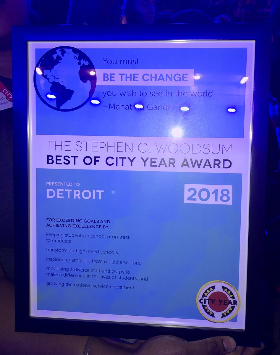 NikkiDByrd's tweet photo. City Year Detroit is bringing home the Best of City Year award! @principallearns @Dr_Vitti @BethACGonzalez @MishaStallworth #cyacademy #weareready https://t.co/E9vwT0H6lP