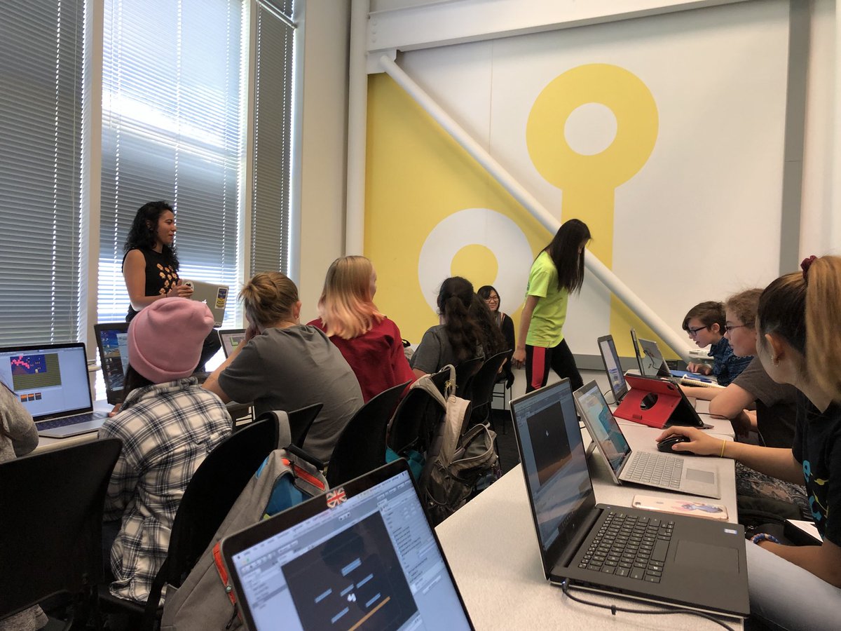 laurenchoi351's tweet image. #DayThree of @GirlsMakeGames! While learning about scripts, we “programmed” Grace (neon shirt) to walk - turns out coding a game is sometimes easier than coding a human! 🚶‍♀️ #Activators
