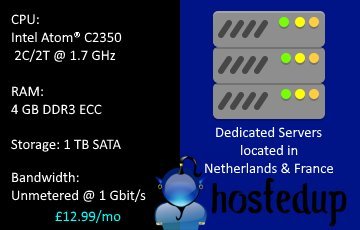 HostedUP's tweet photo. Dedicated Servers starting at £12.99/mo
https://t.co/KBc6VL4aoo 
-
#DedicatedServers #Cheap #Offshore #Affordable #Dedicated #Server #Servers #UK #NL #FR #UnitedKingdom #Netherlands #France #PayPal #WebHosting #SSH #Unmetered #Unlimited #Intel #1Gbps #1TB #Atom #4GB #Fast #Secure https://t.co/I7uPKsGifn