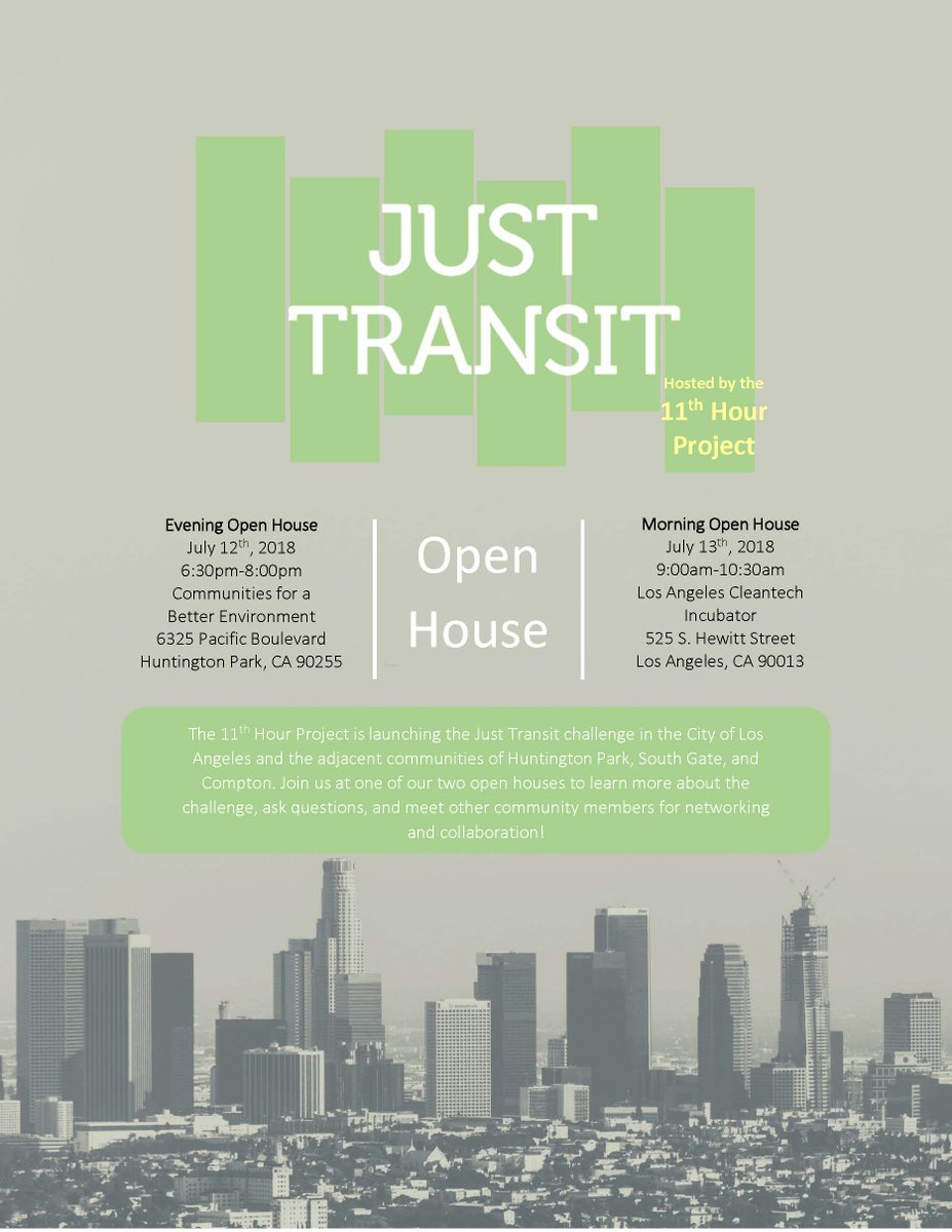 CBECal's tweet image. ¡Mañana! ¡Habrá comida e incluso un concurso! 6:30pm-8pm

RSVP-&amp;gt; bit.ly/2KR6lOq si puede unirse MAÑANA para uno de los dos Open Houses en LA. Visite -&amp;gt; justtransit.org para obtener más información sobre la reta de 2018 #JustTransitForAll @11thhourproject