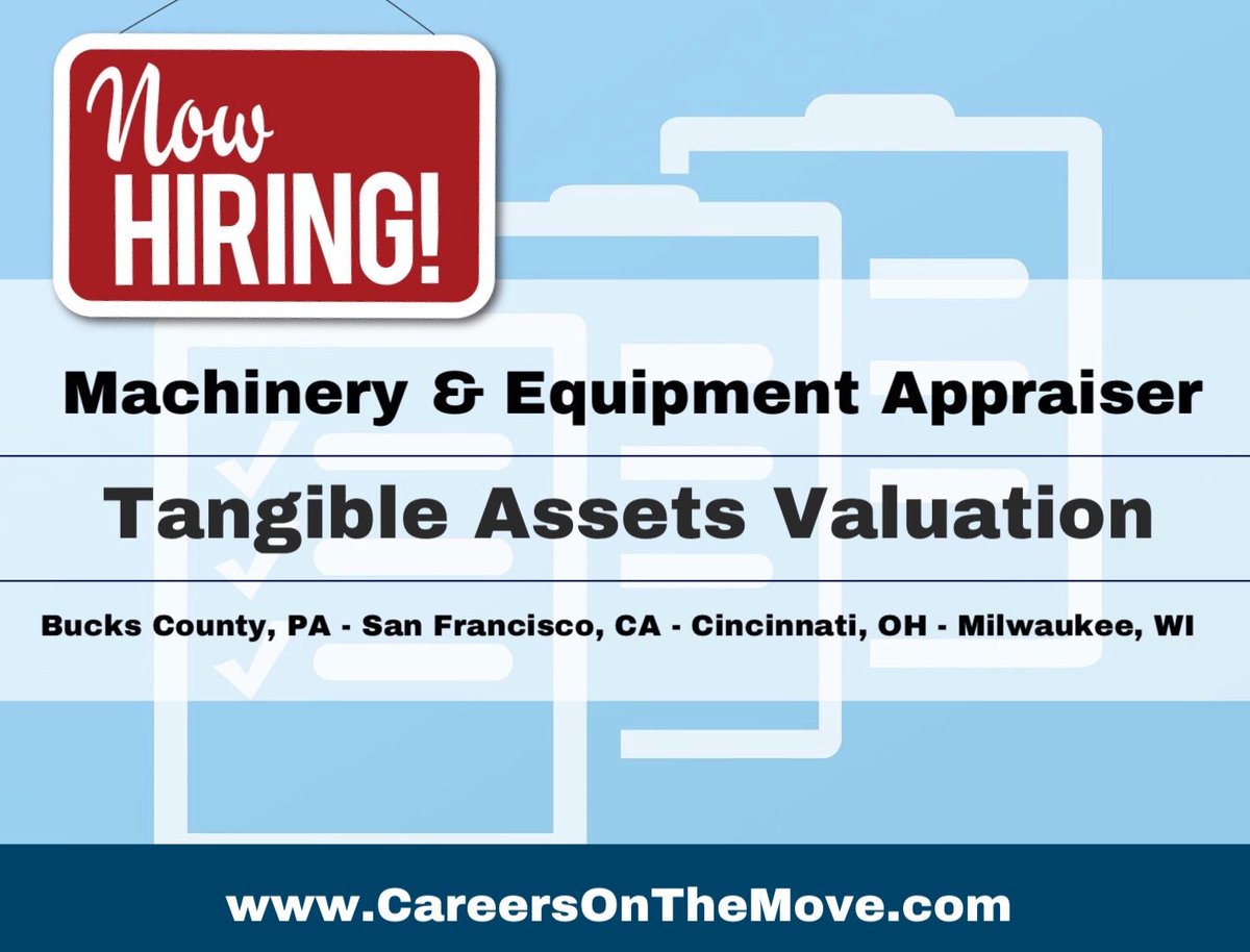 CareersonMove's tweet image. #Hiring Now!

Requirements:
Bachelors Degree in Business Administration or Accounting from a top rated University.

2-8 years relevant experience

ASA Certification preferred

#valuation #tangibleassets