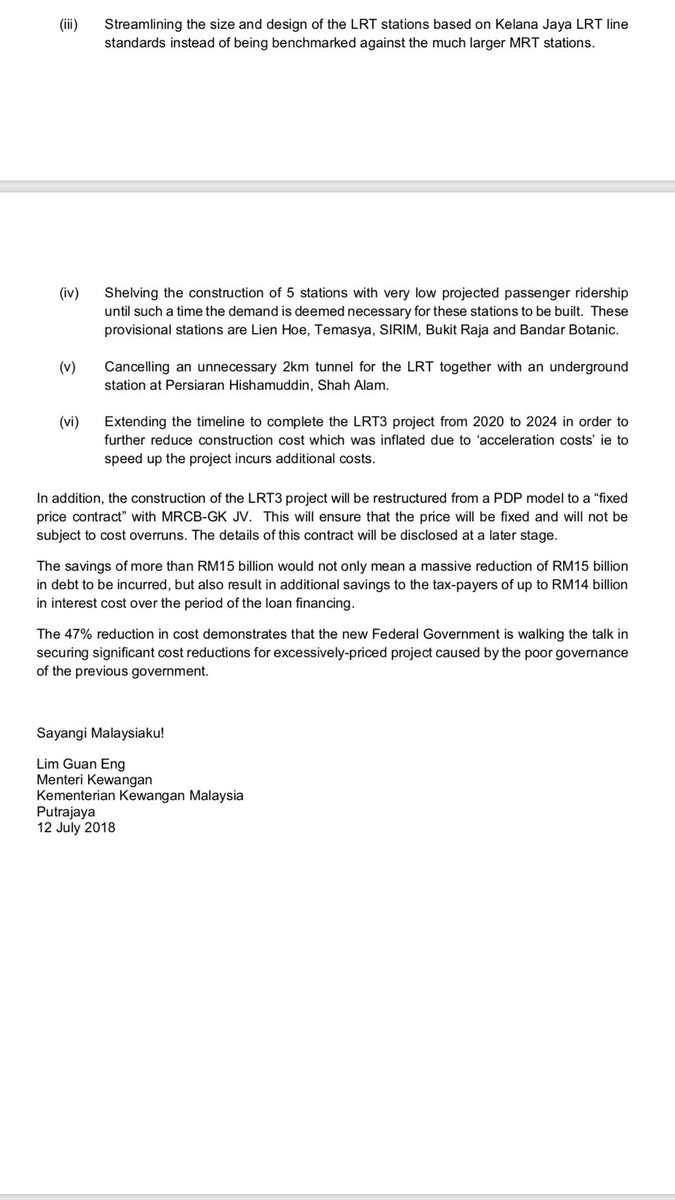 MelGohCNA's tweet photo. It’s back on ! The LRT3 project 
Cabinet has approved the continuation after the final cost is reduced by 47% from RM31.65  bil to RM16.63 bil . This is how they cut costs 👇 https://t.co/Yt8g3kKcfG
