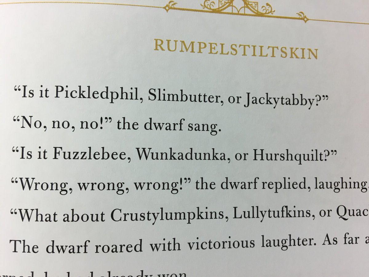 Reading Rumplestiltskin with my 4 yr old &amp; we get to the part where the maiden has to guess silly names to save her baby. 

Me: What’s the silliest name you can think of? 

4 yo: Trump