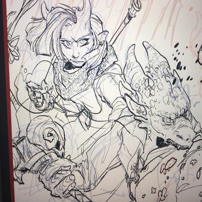 wip!! me, making a crazy dynamic composition with my players in their first fight of our campaign and going overboard: and so i freaked it 