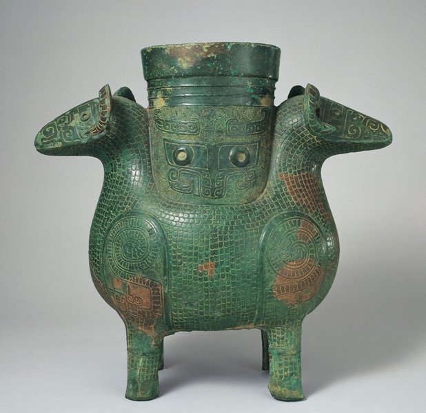 珍藏 中国漢代の青銅双羊尊です 青銅器 時代物 中國古美術 擺件