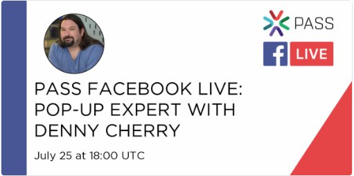 DCACco's tweet photo. @sqlpass #Data expert and #PASSsummit speaker @mrdenny will be hosting the next PASS Facebook Live: Pop-Up Expert on July 25 @ 11PT/2ET/1800 UTC! Download your calendar reminder here: https://t.co/7pTlRq9HjZ #sqlpass #PASSlive https://t.co/WQjxQU7RgH