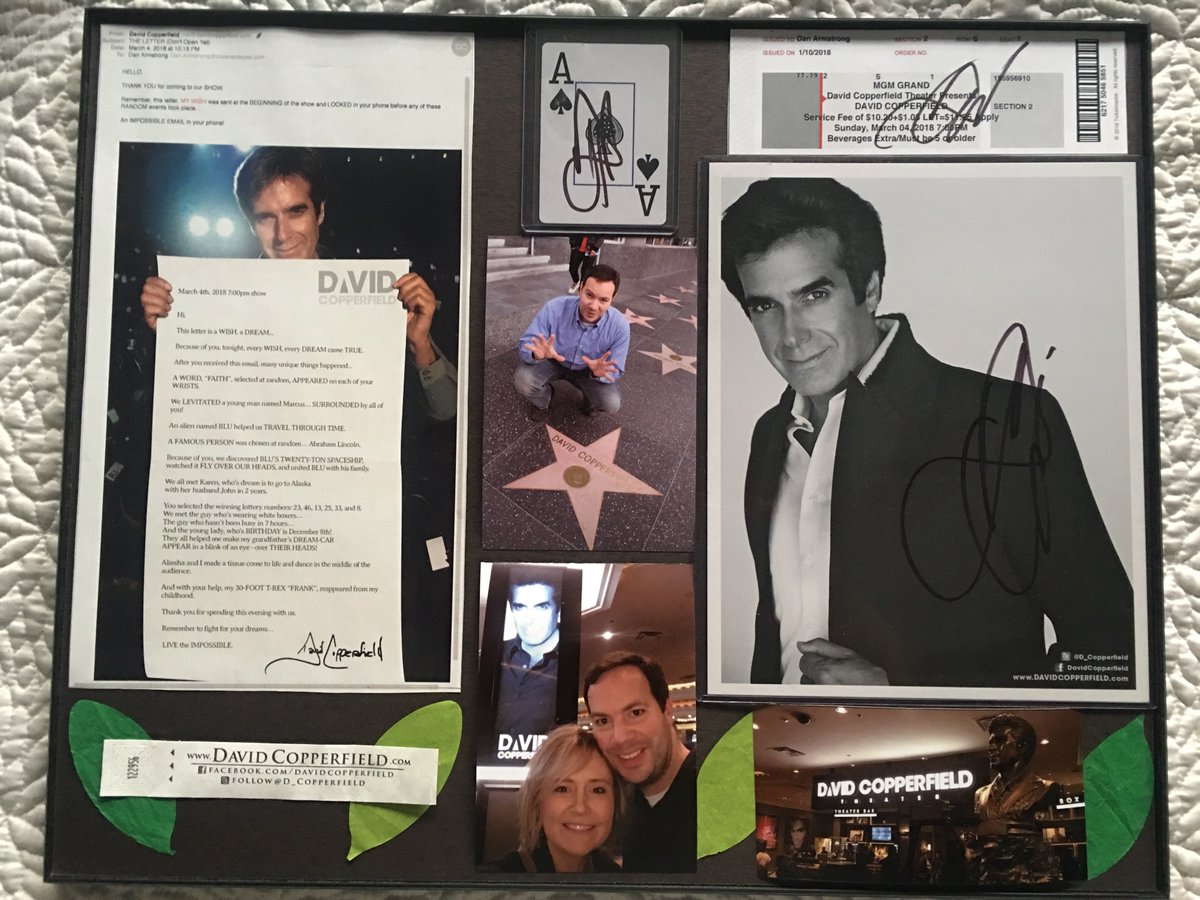 DanArmstrongMI's tweet photo. My @D_Copperfield shrine is complete! Truly the most amazing show I've ever seen and will remember for life. https://t.co/nG4T5LwvpU
