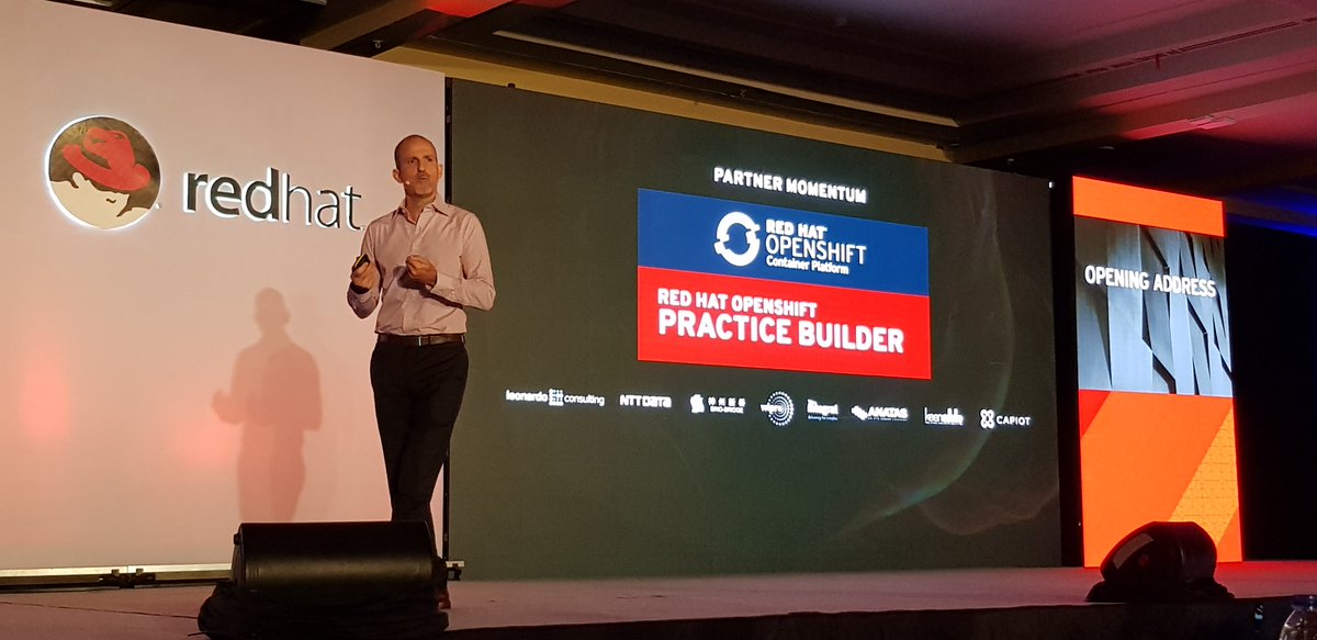 RedHatAPAC's tweet photo. Josep Garcia, VP of #RedHat Asia Pacific Partners & Alliance, giving opening address at #RedHatPC 2018 in Bali. https://t.co/K4V3ivInUl