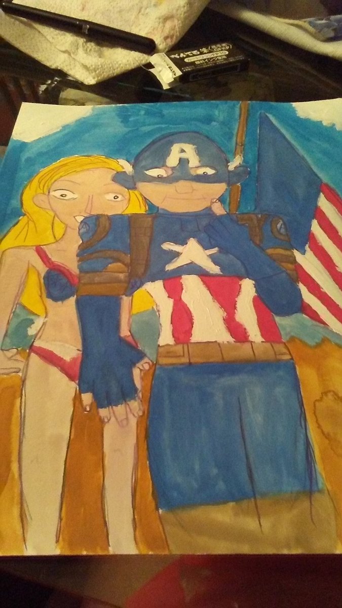 AndreaJ54911123's tweet photo. WIP #captainamerica #Marvel #marvelcomics #watercolors #fourthofjuly18 🇺🇸🇺🇸🎇🎆🎇🎇 https://t.co/7UVBswm6rA