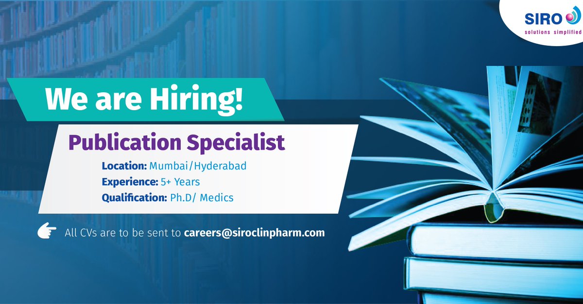 SIROClinpharm's tweet photo. Join SIRO's Publication team today and become a part of Asia's largest contract Medical Writing team! https://t.co/nW1tp8SyVy
