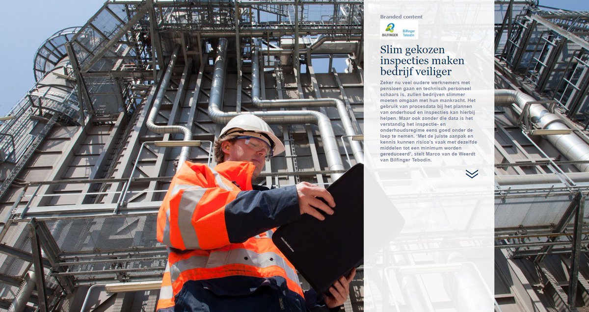 Bilfinger Tebodin is in magazine 'Het Nieuwe Produceren'. Erik Broere and Marco Van de Weerdt explain how combining production- and maintenance data leads to efficient and dynamic maintenance: bit.ly/2N6O2BI