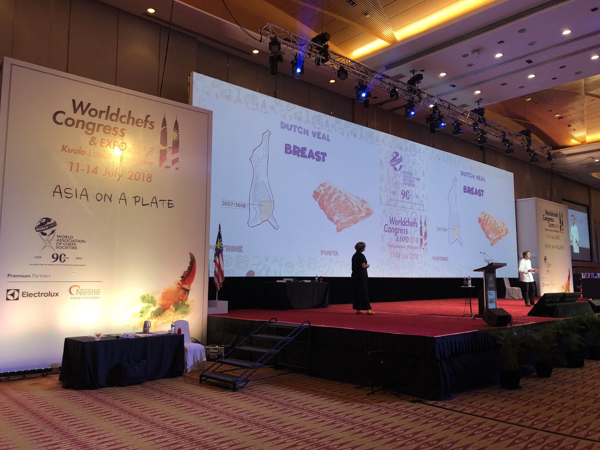 RobertMelaard's tweet photo. #vandriegroup on stage @WACSworldchefs 2018 in Kuala Lumpur! Great performance @patriciavankrieken en @EdgarBuhrs https://t.co/QkyNG6rUjX