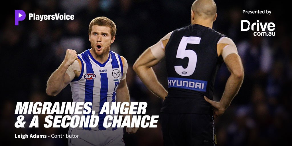 Five concussions in 12 months. The frightening symptoms forced Leigh Adams to retire at 28 … yet not long after, he had his best moment in footy. #PlayersVoice #AFL #AFLNorthSuns 📝: po.st/L-Adams