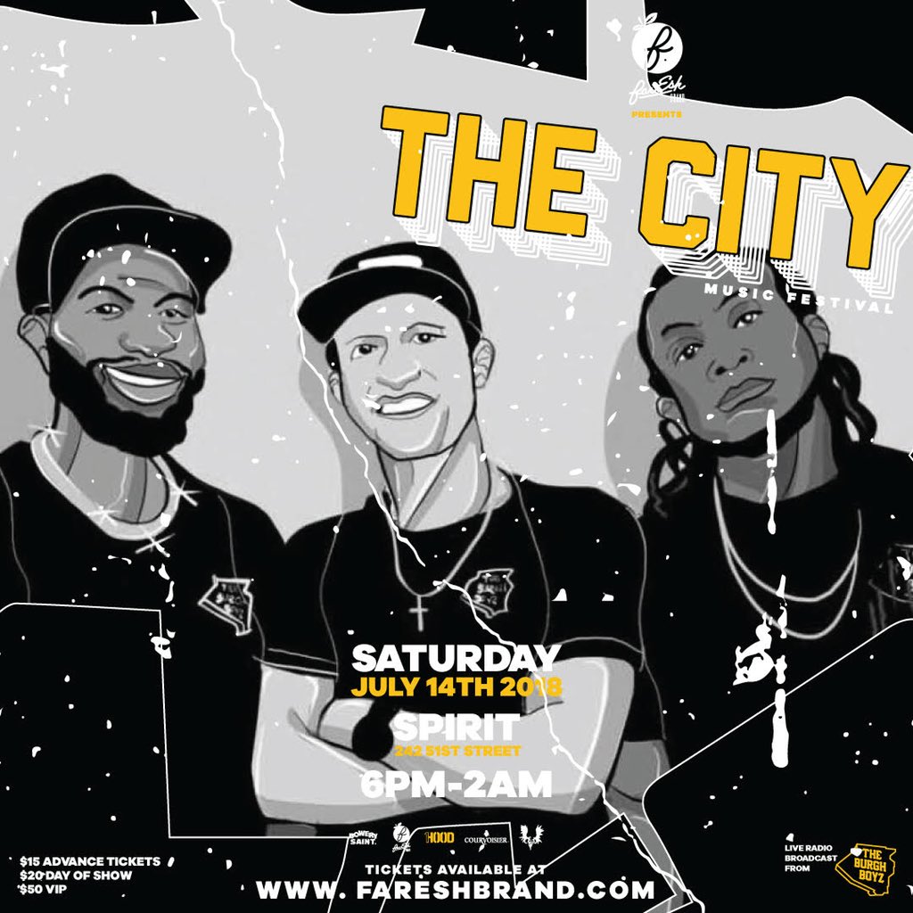 TheBurghBoyz's tweet photo. Are you coming to #TheCityMusicFestival this Saturday, July 14th @spiritpgh presented by @farESHBrand ⁉️❗️❓

Go purchase anything at https://t.co/u3aZSbjiVC &amp; use the Code “THEBURGHBOYZ” at check out.
(First 4 people get FREE tickets to This Saturday’s Event) https://t.co/DcN6MWc0P1