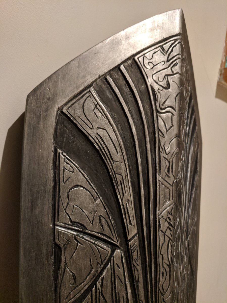 billowypillow's tweet image. Black Knight shield done! Hand carved, handpainted basswood.