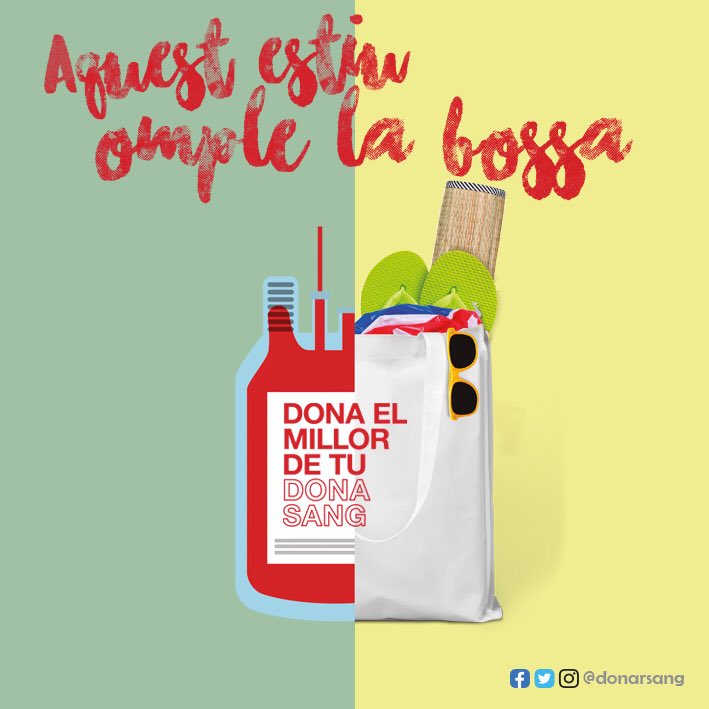 donarsang's tweet image. Necessitem 35.000 donacions de sang aquest estiu per atendre els pacients als 🏥. Et proposem un tracte: tu omples una bossa de sang. I te n’emportes una altra per omplir-la del que més t’agradi de l’estiu!#omplelabossa i dona #elmillordetu bit.ly/OnDonarSang