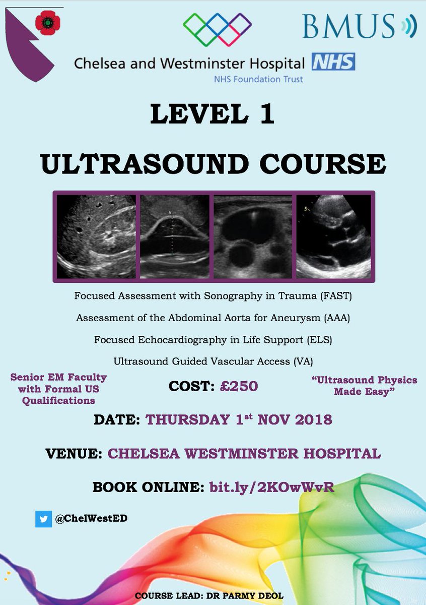Level 1 Ultrasound Course - November 1st 2018 - Book Now! @ChelwestED @ChelwestFT @ParmyDeol Link: bit.ly/2KOwWvR