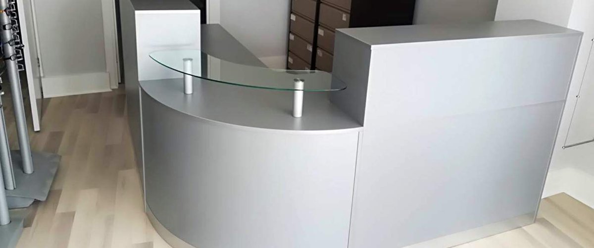 Grey Metallic Curved Reception Desk tinyurl.com/y8qedpo5