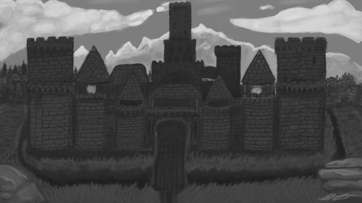 DrawKingdom1's tweet photo. My first landscape focused painting, I believe I did quite well for my first one but can defiantly see room for improvement. I started the piece in grey scale and preferred it that way in the final piece. https://t.co/d8ujSqew1X