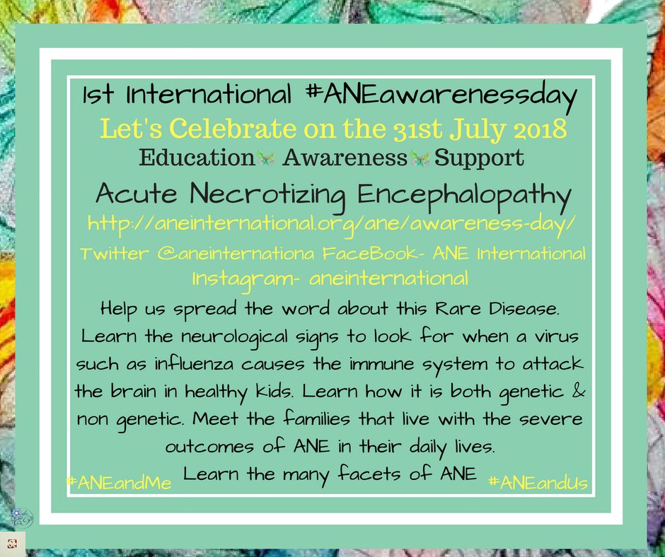 Join us as we celebrate the 1st ever International #ANEawarenessday. Find out how you can help to raise awareness of #AcuteNecrotizingEncephalopathy aneinternational.org/ane/awareness-… <a href="/SimonRStones/">Dr Simon Stones</a> <a href="/RareBham/">BhamRareSoc</a>  <a href="/camraredisease/">Cambridge Rare Disease Network (CamRARE)</a> <a href="/rarediseasesind/">Rare Diseases India</a> <a href="/Rare_Neu/">RARE Northeastern</a>