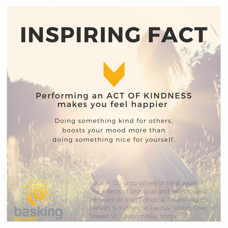 baskinginlight's tweet photo. Did you know performing an act of kindness makes you feel happier? Studies show it. #baskinginlight #studyshows #upliftingfact #lightworker https://t.co/tq8tjuLQSi