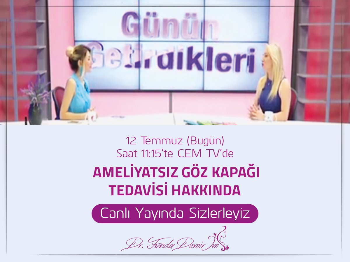 Ameliyatsız Göz Kapağı Tedavisi hakkında BUGÜN saat 11:15'te Cem Tv'de "Berat Aşıcıoğlu ile Günün Getirdikleri" programında canlı yayında sizlerleyim!
#ameliyatsızgözkapağıtedavisi #gözkapağı #gözkapağıtedavisi #göz #tedavi #berataşıcıoğlu #canlıyayın #estetik #DrFundaDemirİm