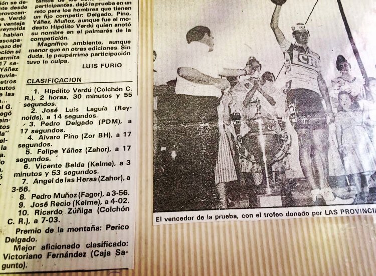 sergioverdu6's tweet photo. Hola @pedrodelgadoweb, ayer hablaste con @eduprades sobre una carrera en Náquera que no recordabas. Mira este recorte de periódico 😁 año 86 #TourTVE pd. ¿Este año no hay regalos? 😅 https://t.co/Zh2LqDklk1