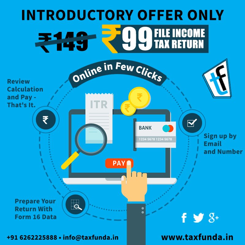 Taxfunda_in's tweet photo. File Income Tax Return Online in Few Clicks:-
1. Verify Your Account (Sign Up)
2. Prepare Your Return With Form 16 Data
3. Review Calculation and Pay - That's It.
Log on to https://t.co/M5IlyS4lpo
For Any Query Call us @ +91-6262225888
#ITROnline #OnlineITR #FileITROnline https://t.co/KXw5CAvrGR